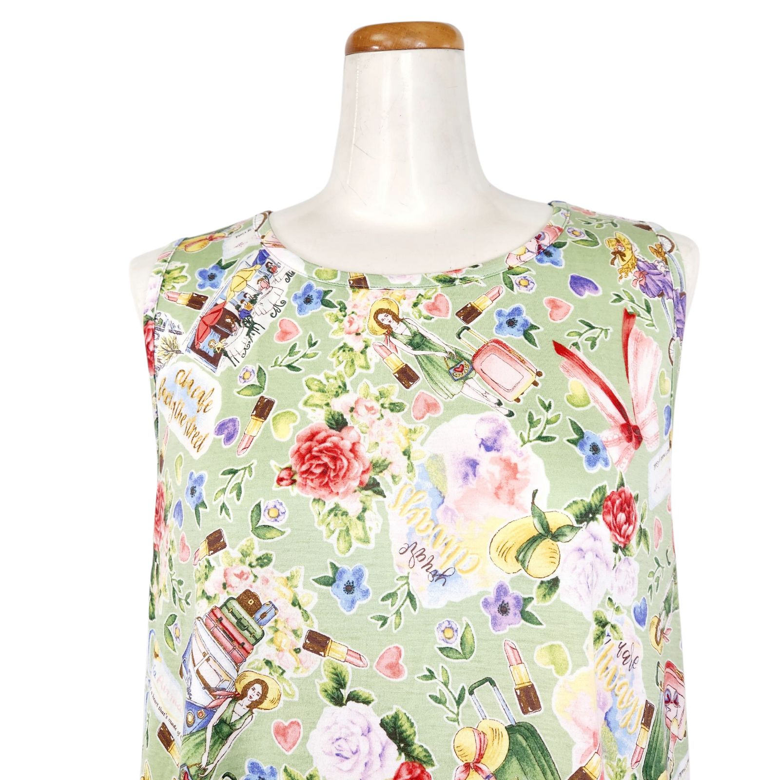 鴨居羊子チュニックノースリーブワンピース白✕柄ポリエステル100% 夏物入荷！！ 鴨居羊子 TUNIC ノースリーブワンピース 100双天竺