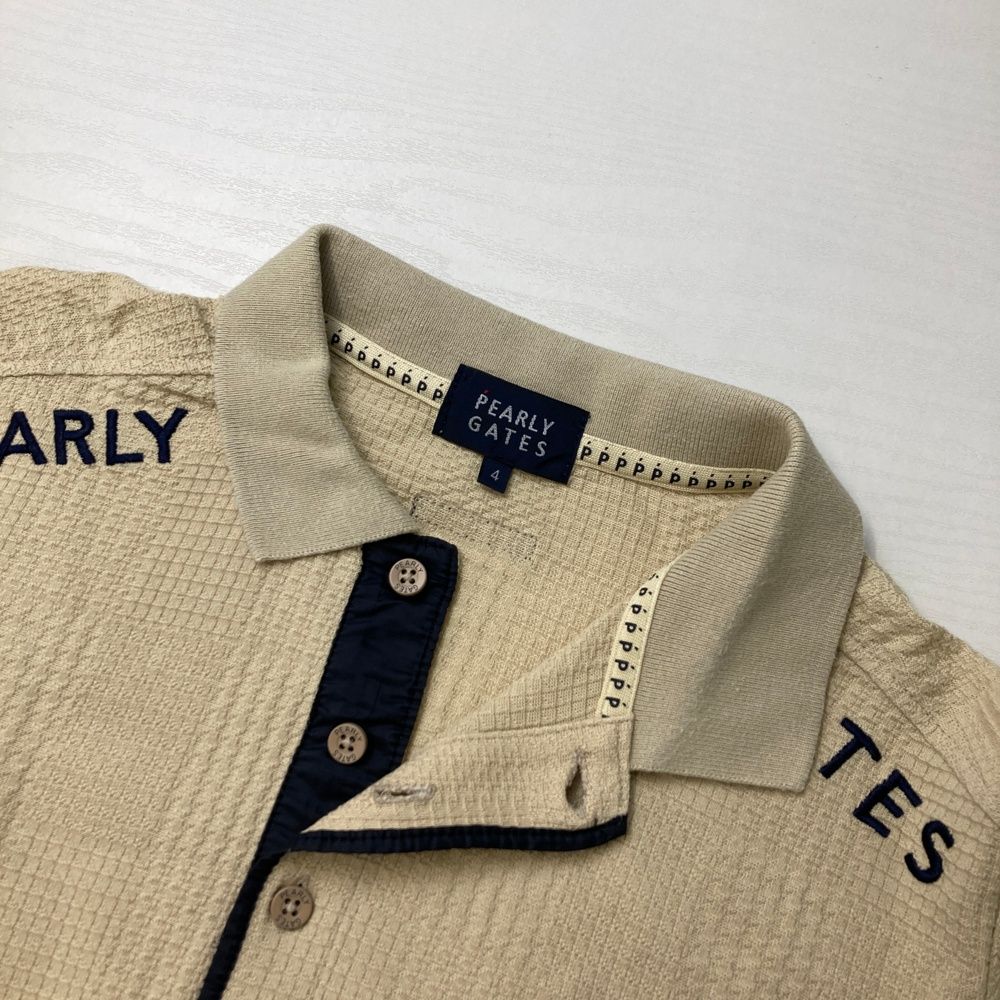 サイズ：4 PEARLY GATES パーリーゲイツ 半袖ポロシャツ 総柄 ベージュ