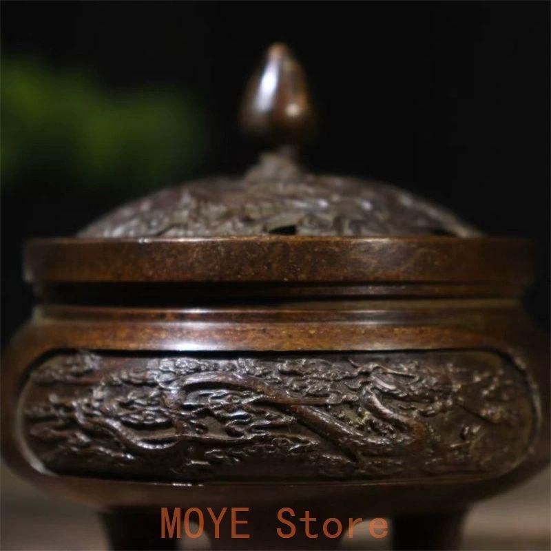 銅器 三足龍鳳彫花薫炉 茶台薫香炉 茶道具 香道具 装飾品 工芸品