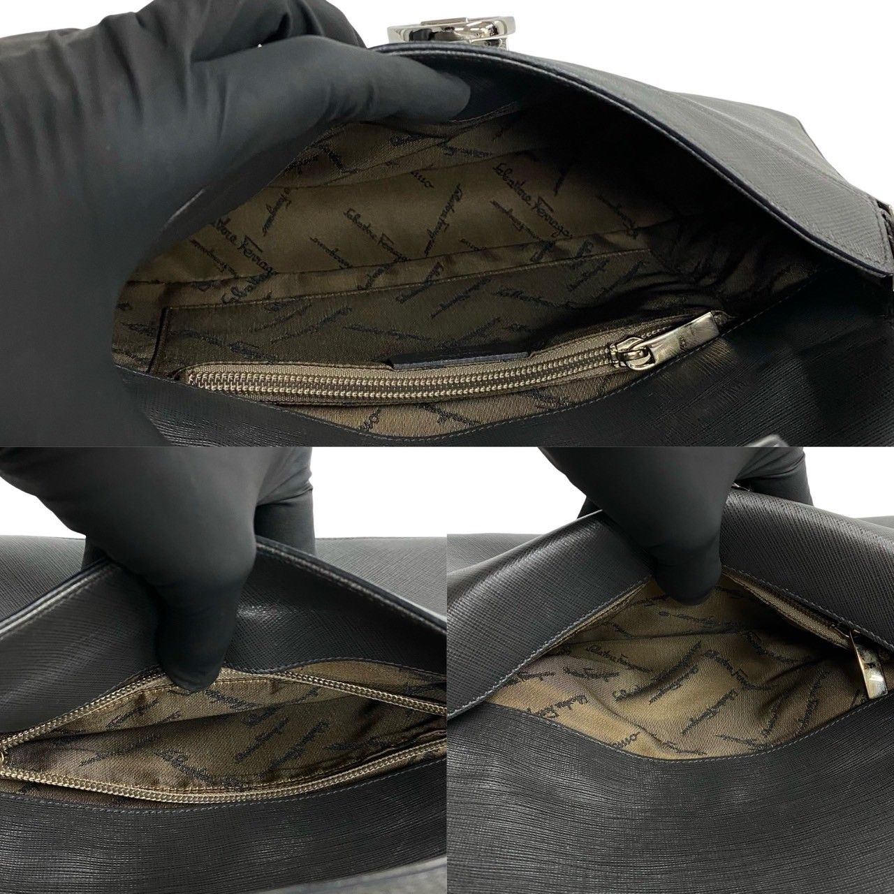 サルバトーレフェラガモ ガンチーニ金具レザー 肩掛けセミショルダーハンドバッグ ほぼ未使用 袋付き Salvatore Ferragamo サルヴァトーレ