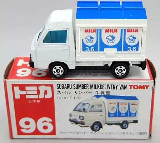 中古】トミカ 1/52 スバル サンバー 牛乳屋(ホワイト×ブルー/赤箱/日本