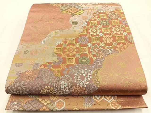 平和屋着物◎六通柄袋帯 唐織 道長吉祥文 金銀糸 正絹 逸品