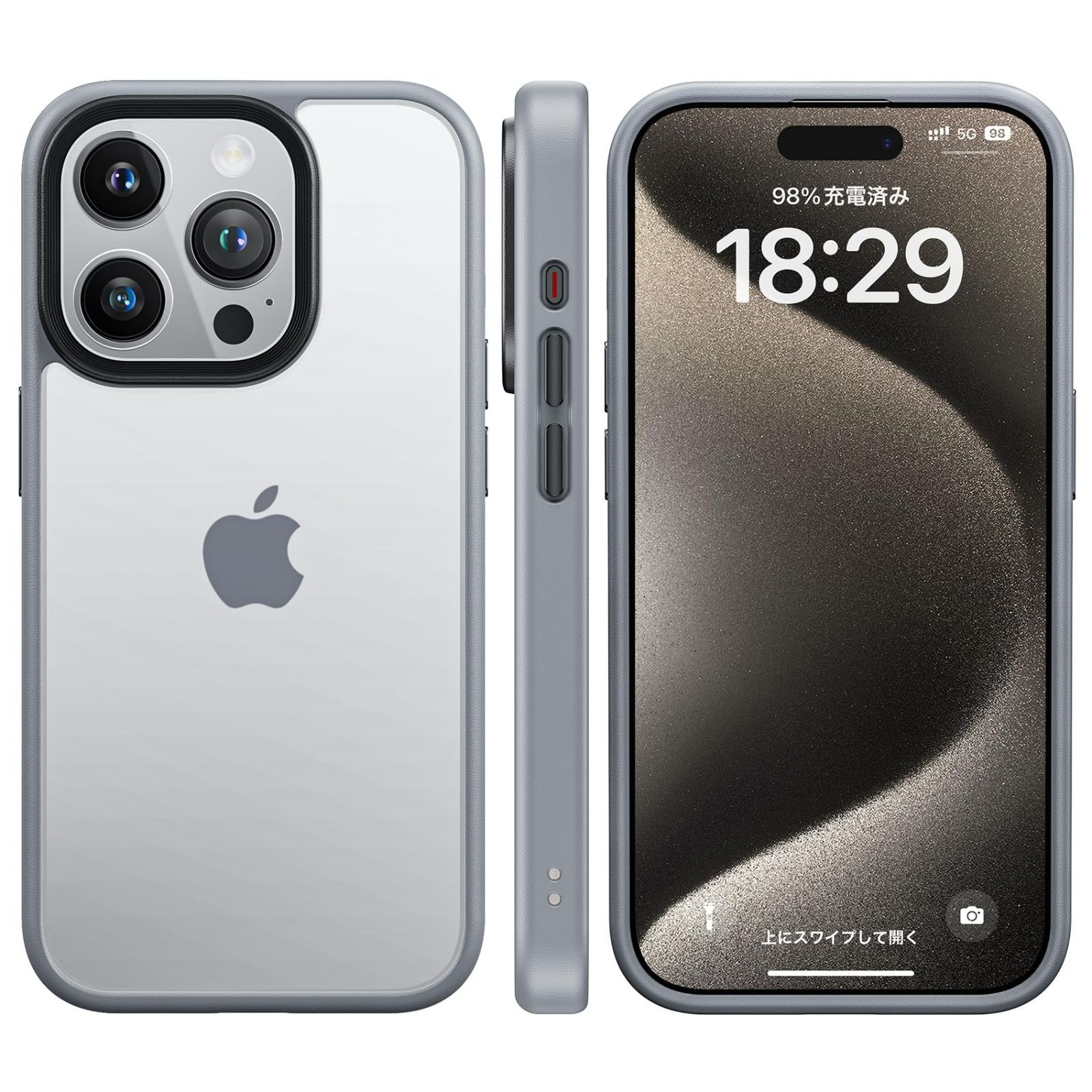 【数量限定】プロ（6.1インチ）対応 15 15 スマホケース アイフォン ストラップホール付き ワイヤレス充電 米軍MIL規格取得 耐衝撃 全面保護 マット仕上げ グレー（黒羽シリーズ）NSC23K874 滑り止め ケース ケース 用 Pro iPhone