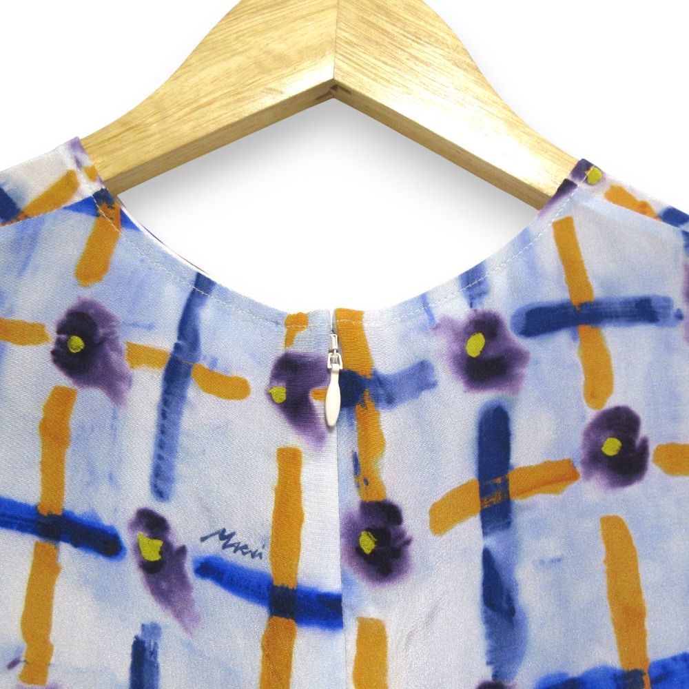 MARNIシルクツイル マキシワンピース プリント入り 未使用 24SS MARNI マルニ シルク100％ 総柄プリント ハーフ
