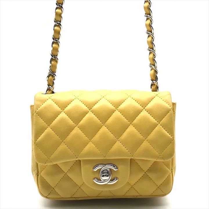 CHANEL シャネル ココマーク ターンロック マトラッセ ラムスキン ミニ チェーン ショルダー バッグ イエロー 25番台 k5212