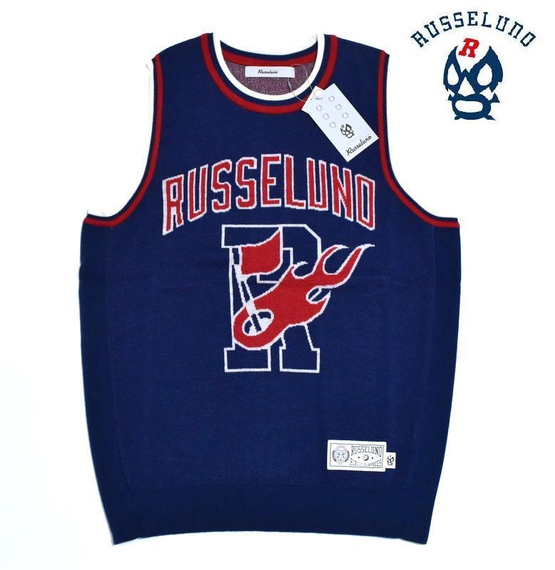 ラッセルノ ゴルフ ゲーム ニット ベスト ネイビー 4 M 5 L 6 XL ゴルフウェア RS-2240504 バスケットボール Russeluno Golf