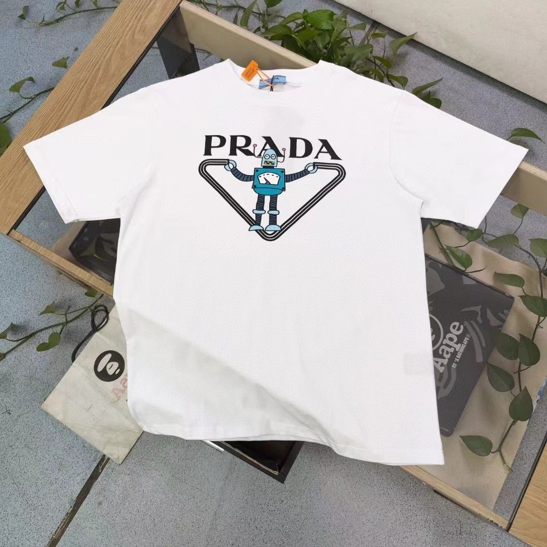 新品 PRADA プラダカップルゆったり半袖Tシャツ 、男女共通です  XS-L