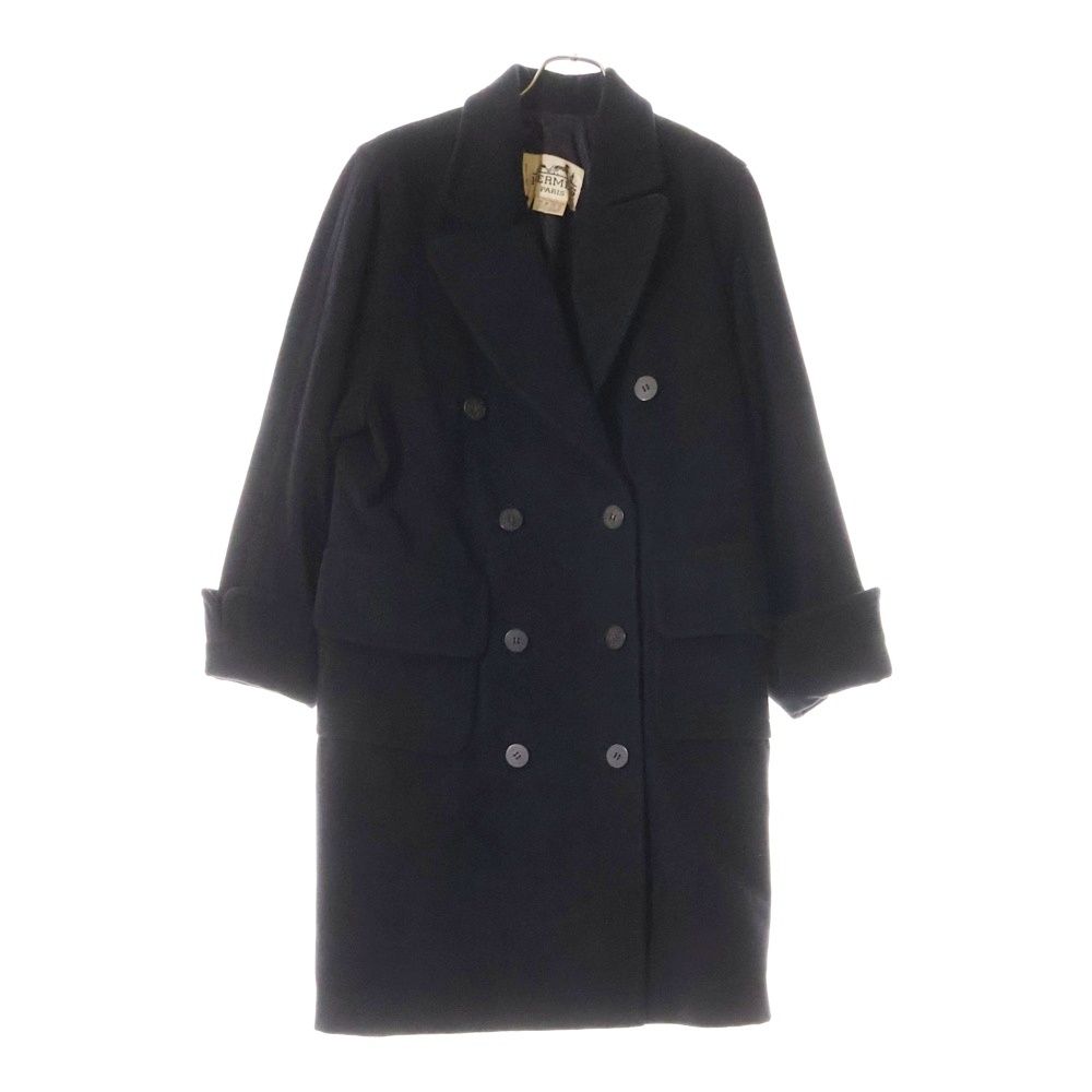 定番 HERMES カシミヤ ダブルフェイス 黒 セリエボタン 34 定番 HERMES