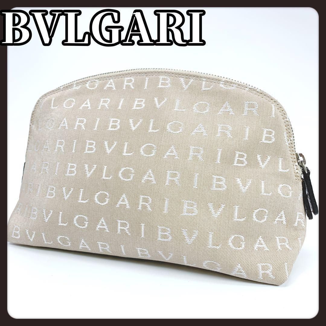 極美品　BVLGARI　ブルガリ　ロゴ　ポーチ　ベージュ　バッグインバッグ 極美品 BVLGARI ブルガリ ロゴ ポーチ ベージュ バッグイン