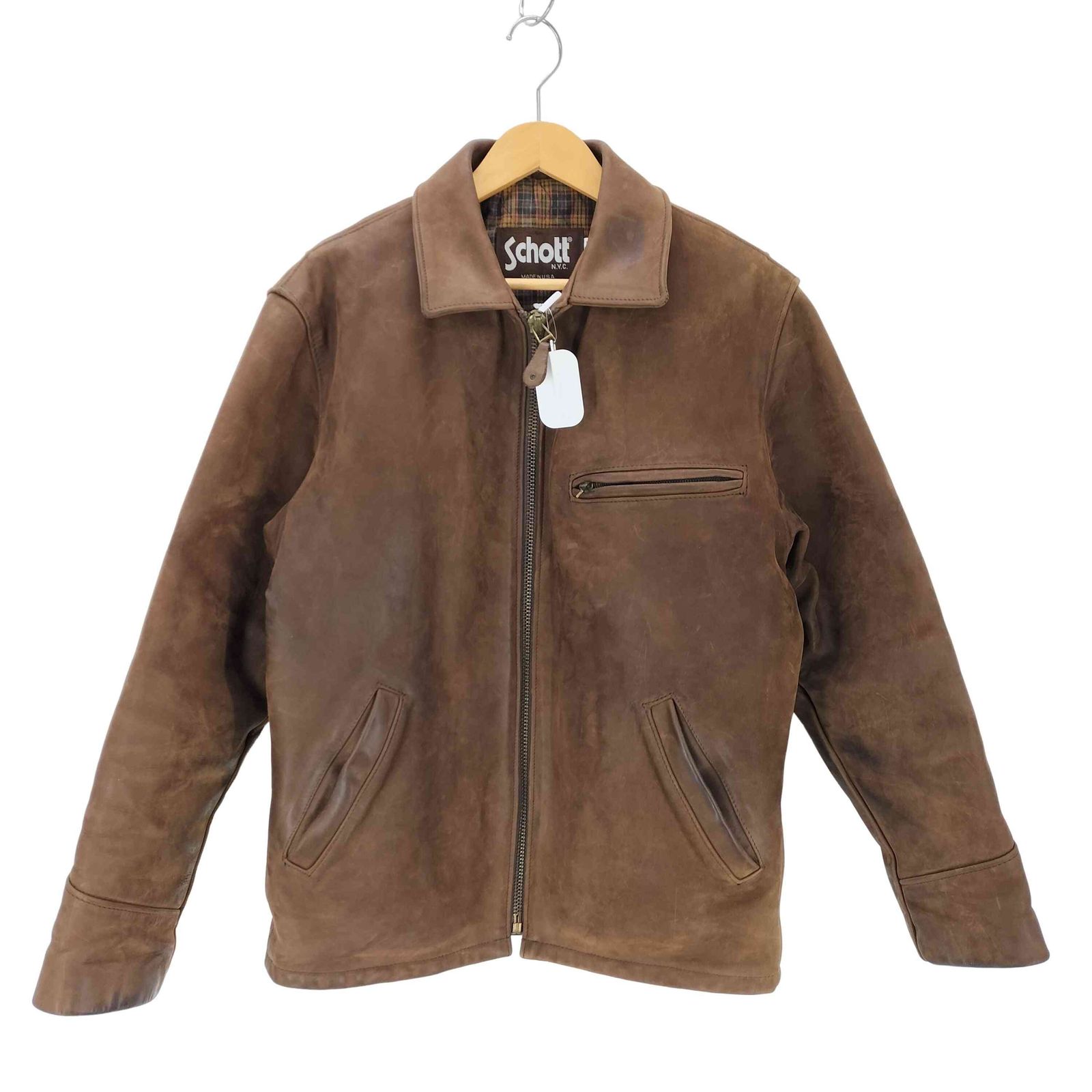ショット Schott  Lot. BNDL 裏地キルティングチェック柄 シングル ライダース レザー ジャケット 襟付き メンズ  40