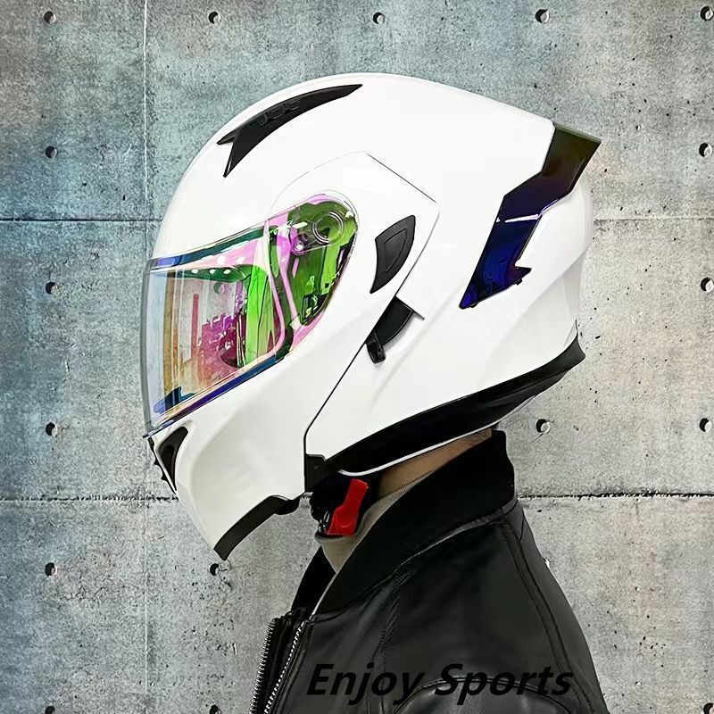 人気システムダブルレンズフルフェイスヘルメットバイクヘルメットＭ－XXL　ホワイトヘルメット艶消しブラックDOT認証
