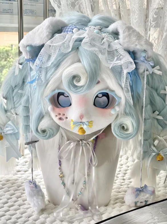 着ぐるみヘッド 犬 ライトブルー ケモノ ファースーツ ファースーツ 着ぐるみセット 犬 紺色 青 ケモノ ファースーツ