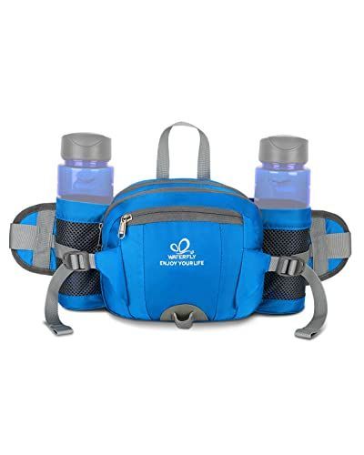 ブルー WATERFLY(ウォーターフライ) ウエストバッグ ウェストポーチ ワンショルダーバッグ 水筒ポーチ付き 多機能 軽量 大容量 ボディバッグ メンズ レディース