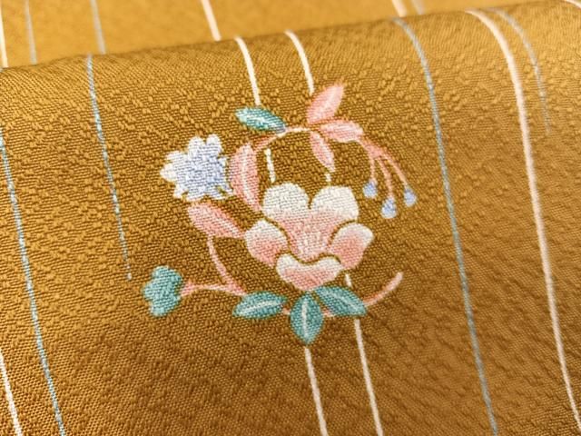 平和屋着物□上質な小紋 横段草花文 金彩 正絹 逸品 AAAC9340Bnp はまる