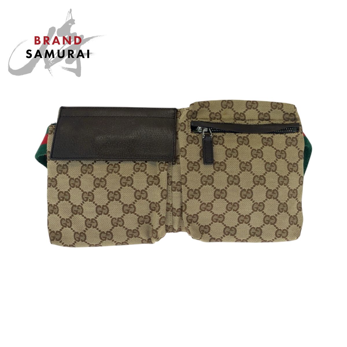 GUCCI グッチ シェリーライン ブラウン レッド グリーン シルバー金具 GGキャンバス 28566 ウエストバッグ バムバッグ 501652
