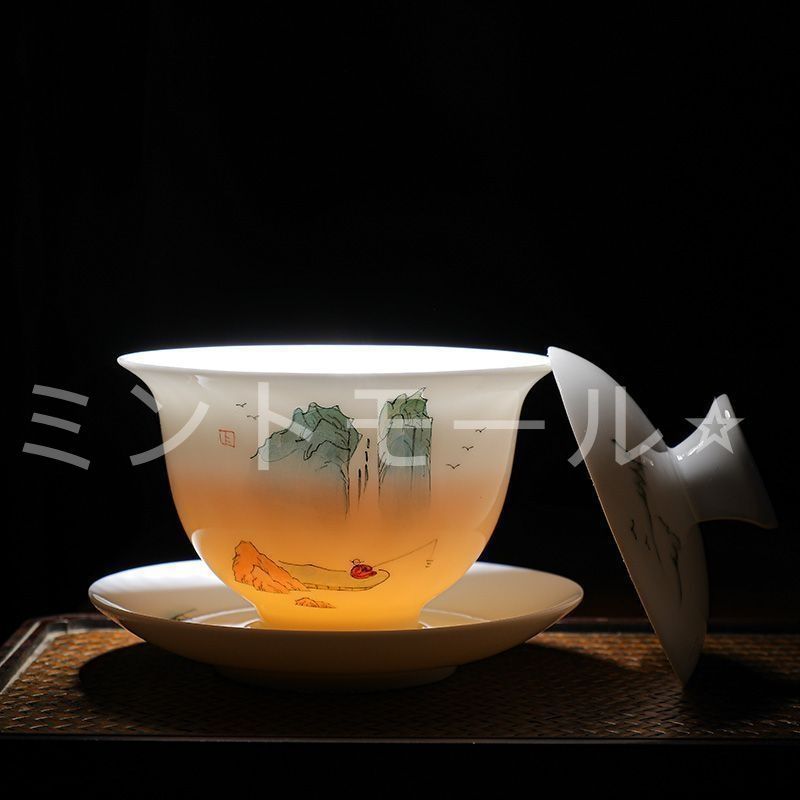 高山流水 手描き 羊脂玉磁器 光沢仕上げ 茶器11点セット 父の日 母の日 プレゼント 茶器セット 急須セット 日本茶セット 茶具 ギフト 工 NEXPOTALLINN_EU