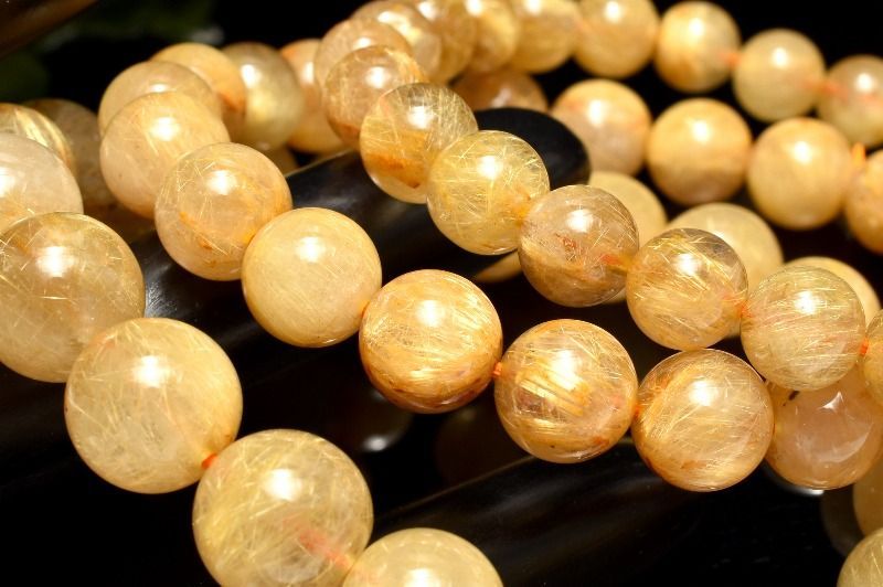 濃密な金針 ゴールドルチルクォーツ 14-15.5mm ブレスレット 1個売り パワーストーン 天然石 _BG6045-14-155