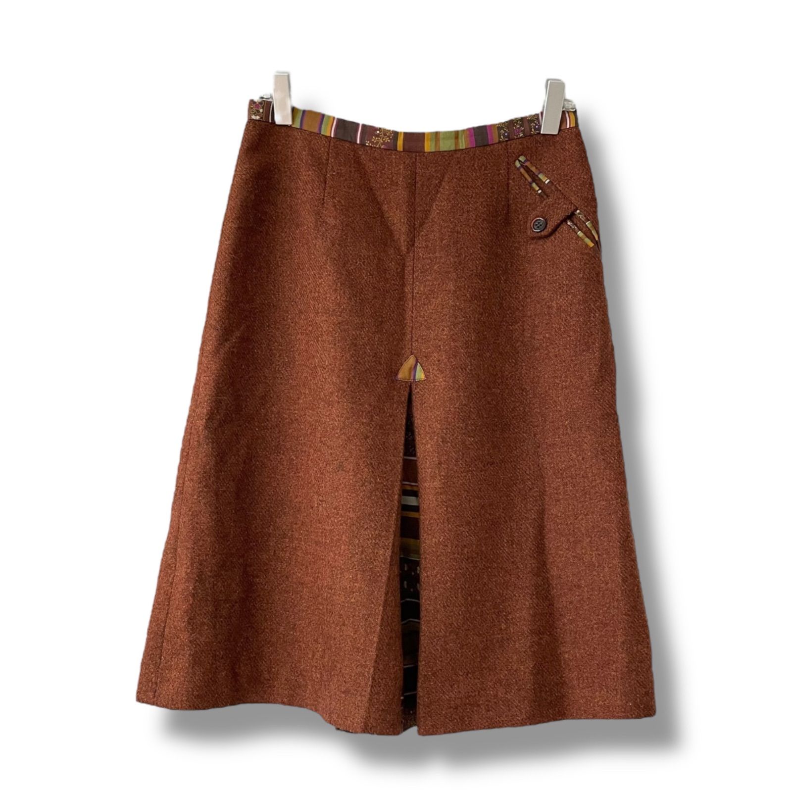 ETRO エトロ Milano フ スカート 赤茶 ブラウン ウール 裏地付き イタリア製 40 Mサイズ相当 レディース エレガント 上質素材 ボタン装飾 24-19579-559 秋冬 0000472OC