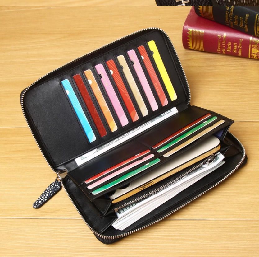 軽贅沢真珠魚の皮財布男真皮