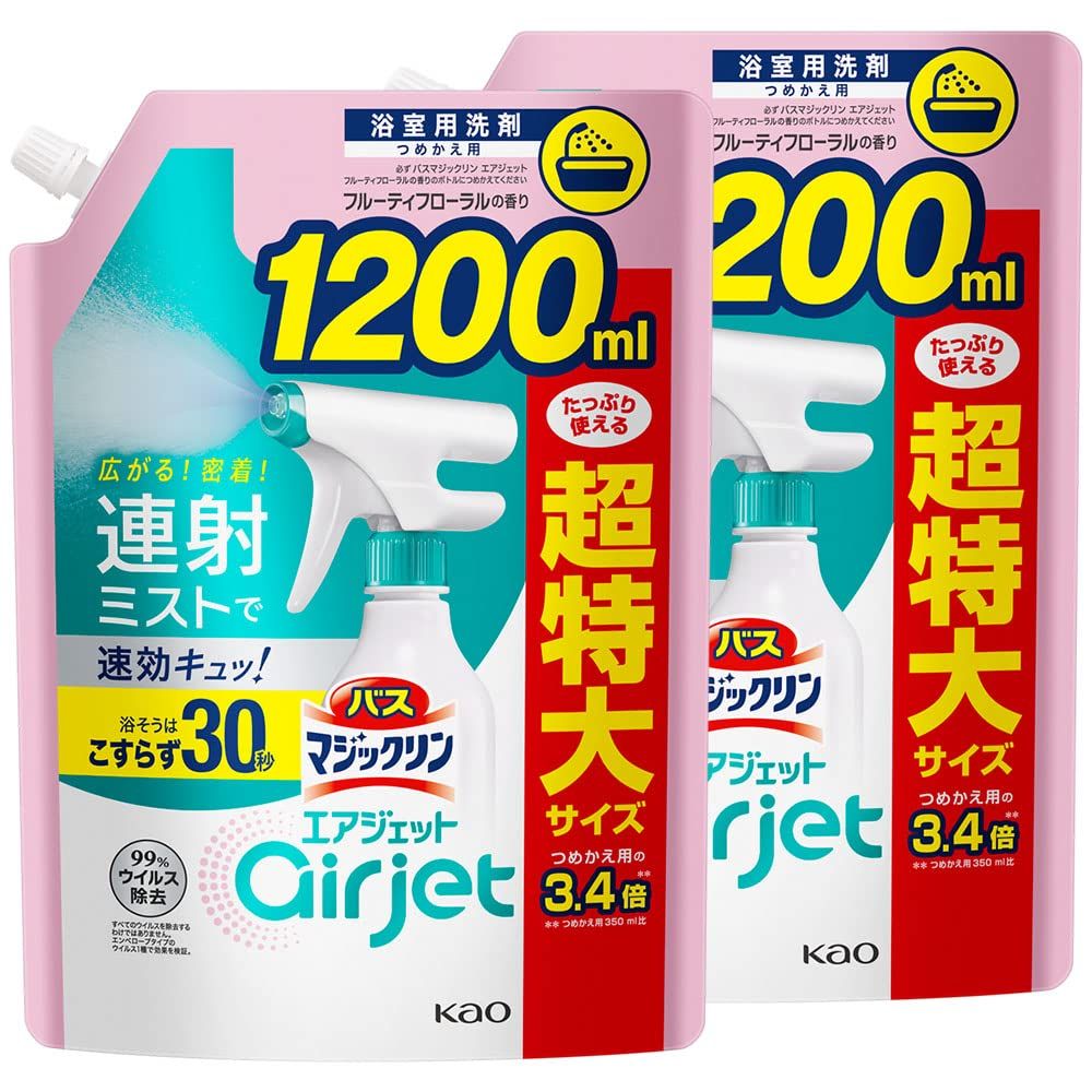 【まとめ買い】バスマジックリンエアジェット フルーティフローラル 大容量 詰め替え 120０ｍｌ×2個 [フルーティフローラルの香り] [1200ml ×2個]