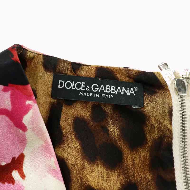 ドルチェ&ガッバーナ ドルガバ DOLCE&GABBANA ワンピース ノースリーブ ひざ丈 Vネック 花柄 総柄 裏地ヒョウ柄 44 L ピンク  /XZ □GY99 - メルカリ