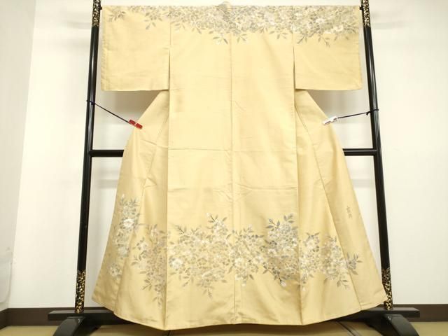 平和屋着物＊夏物　訪問着　絽紬地　手描き　水辺風景文　正絹　逸品　CAAW0885ng 平和屋着物＊夏物 訪問着 絽紬地 手描き 水辺風景文 正絹 逸品