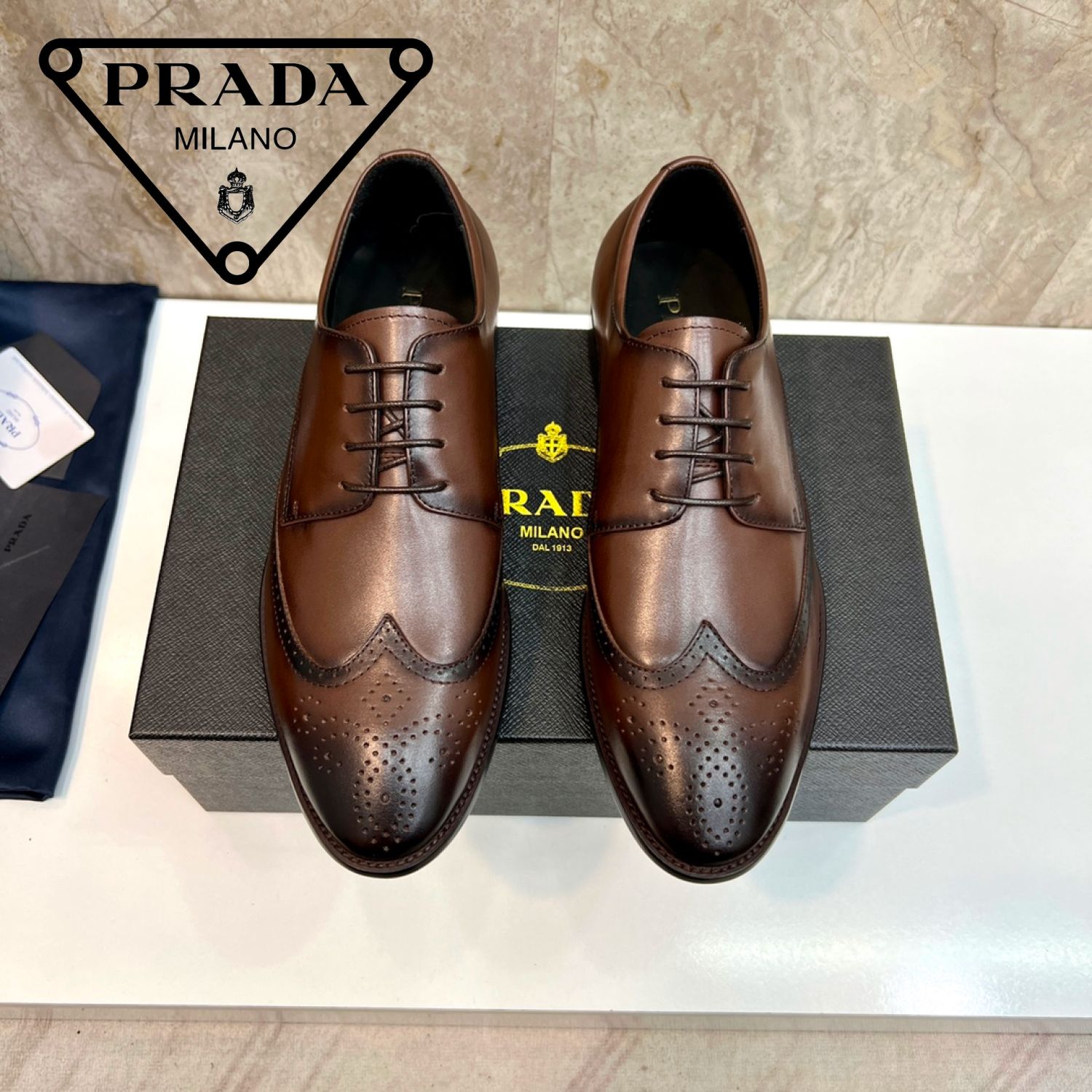 💖新品未使用👞プラダPRADA スタイリッシュなインランレザー通気性ビジネスシューズ/ダークブラウン - メルカリ