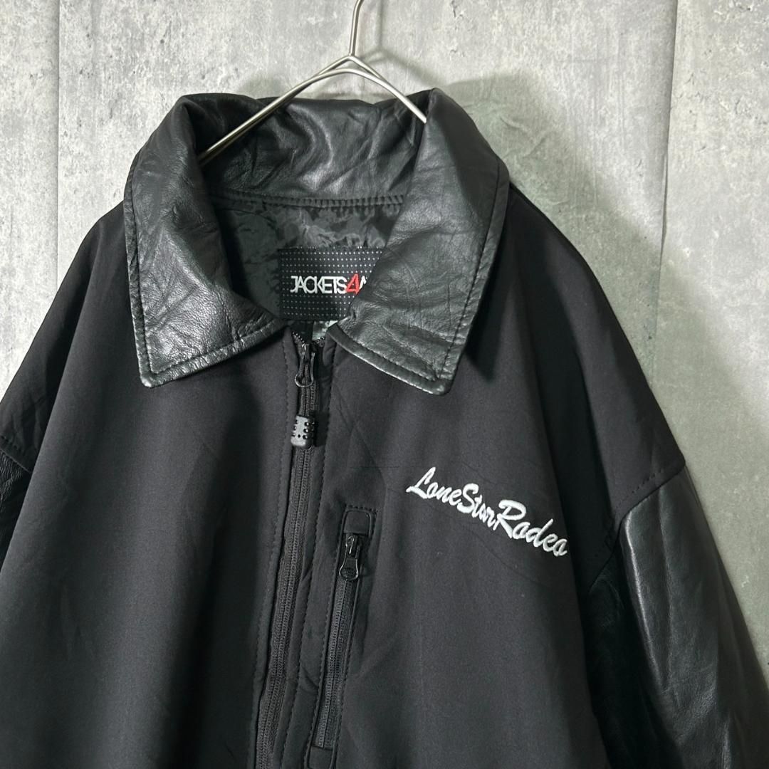 ヴィンテージ 両面刺繍 スタジャン フェイクレザー 切替 黒 XL Vintage