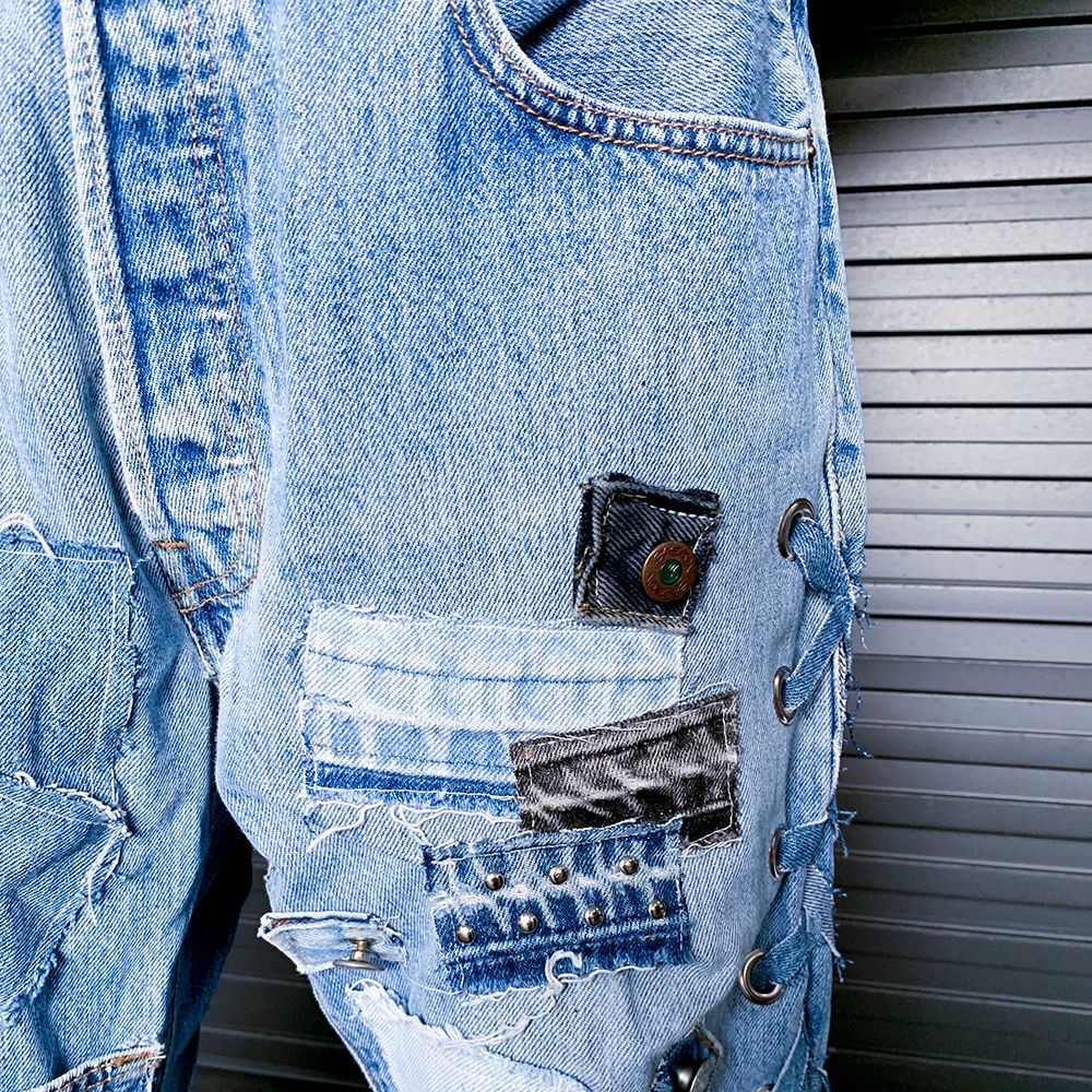 【早い者勝ち】y2k リメイク デニム ペイントデニム デニム リメイクデニム y2k グランジ 古着 ワイド