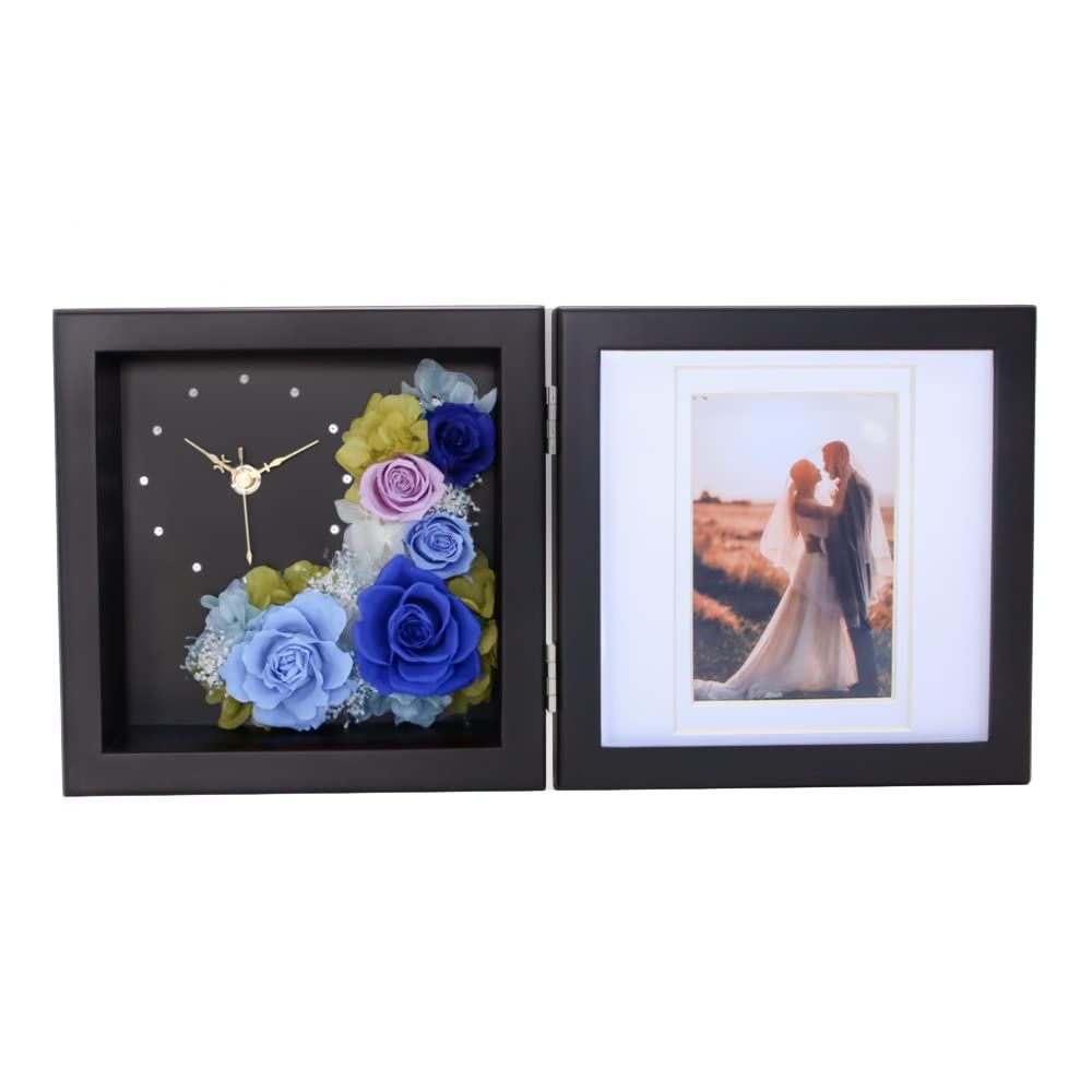 プリザーブドフラワーフォトクロック Arvo オリジナルギフト工房 HappySmile ブラウン×ブルー