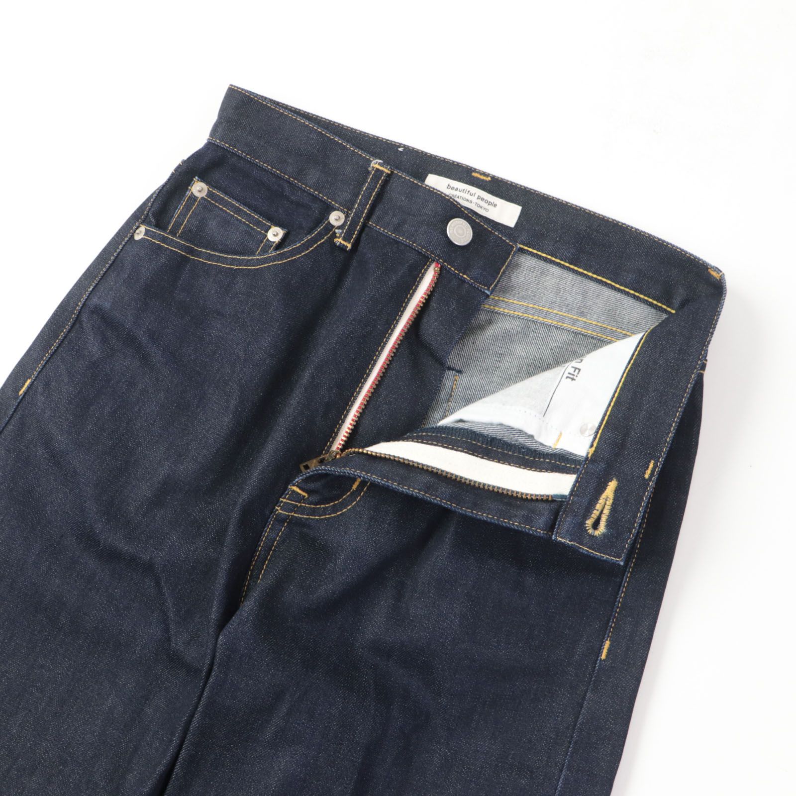 美品★ビューティフルピープル 1000105086 selvedge denim woman fit セルビッチデニム ウーマンフィット  レザーパッチ付 デニムパンツ インディゴ 36 保存袋付き 日本製 正規品 レディース 定価35,970円