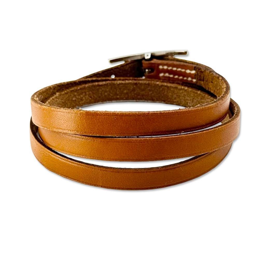 エルメス アピ3 ブレスレット チョーカー レザー メタル ブラウン シルバー HERMES - エルメス アピ3 ブレスレット チョーカー レザー