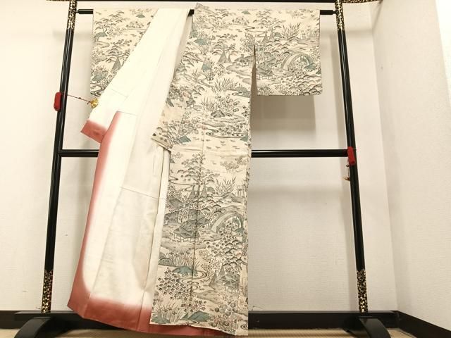 平和屋着物○染織の名門 しょうざん 生紬 訪問着 風景草花文