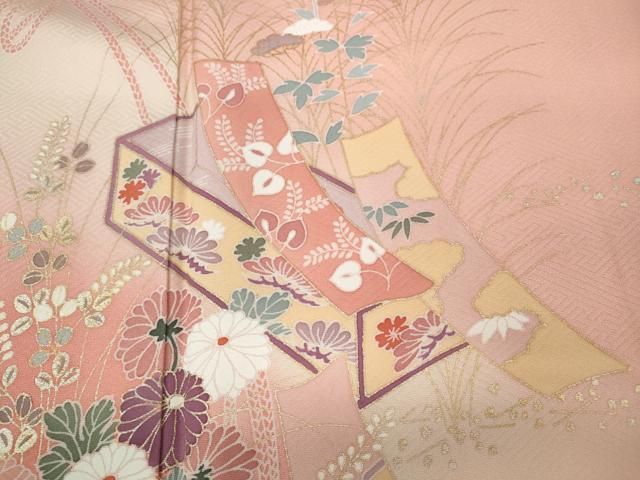 平和屋着物●訪問着　飛鶴短冊草花文　暈し染め　金彩　大丸扱い　正絹　逸品　CAAY4860ut 平和屋着物○訪問着 飛鶴短冊草花文 暈し染め 金彩 大丸
