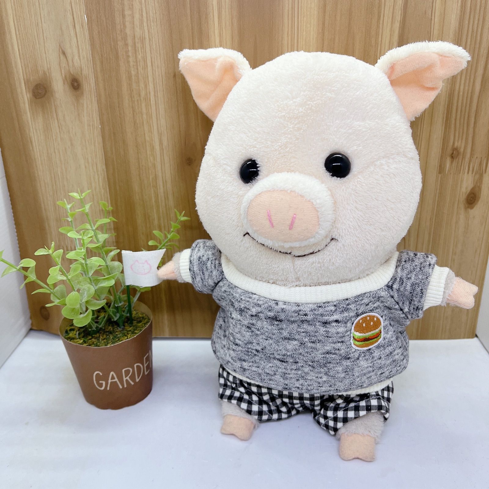 Mサイズ　リブニットシャツ上下セット　ぷーとんのお洋服　グレー×ハンバーガー