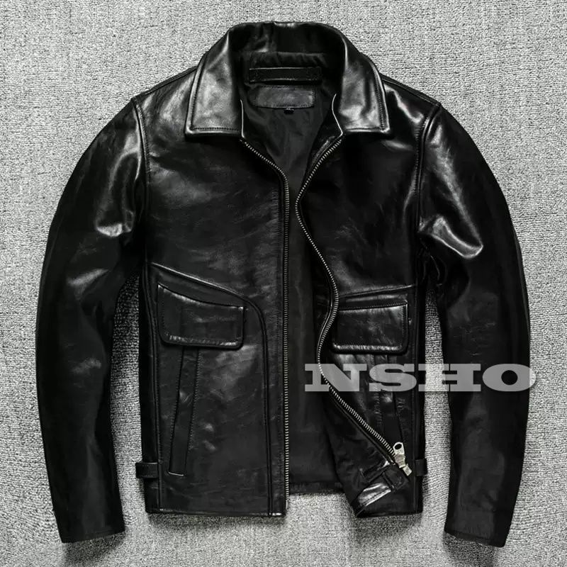 茶芯ホースハイド 復刻30 sスタイル レトロ シングルライダース メンズ 革ジャン レザージャケット オイルワックスレザー 馬革