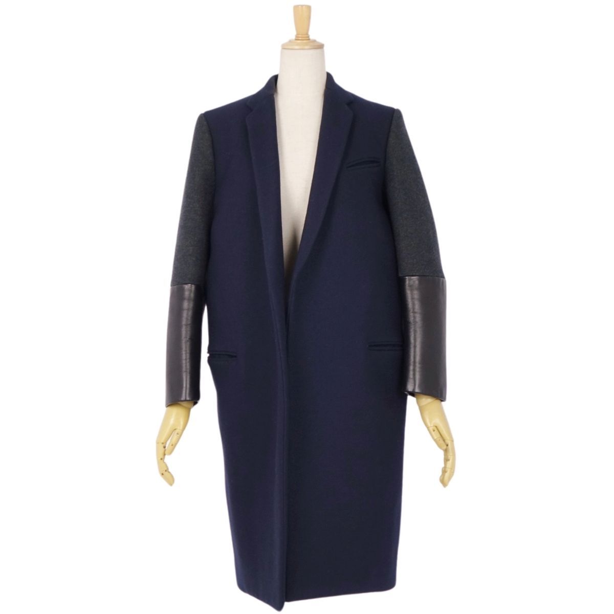 CELINE クロンビーコート 34 フィービー期　未使用 CELINE セリーヌ フィービー期 メルトンクロンビーコート ネイビー 34