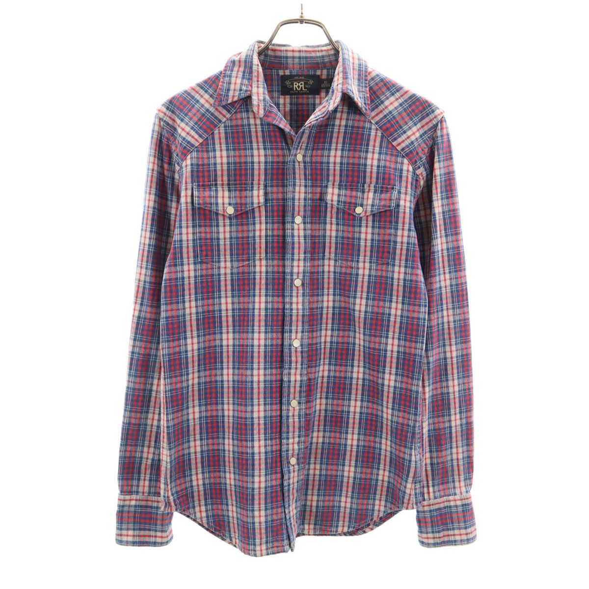 ダブルアールエル RRL チェック柄 長袖 ウエスタンシャツ XS ネイビー