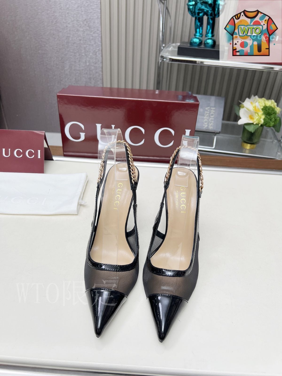 Gucci アルファベットチェーン ハイヒールシューズ02-3