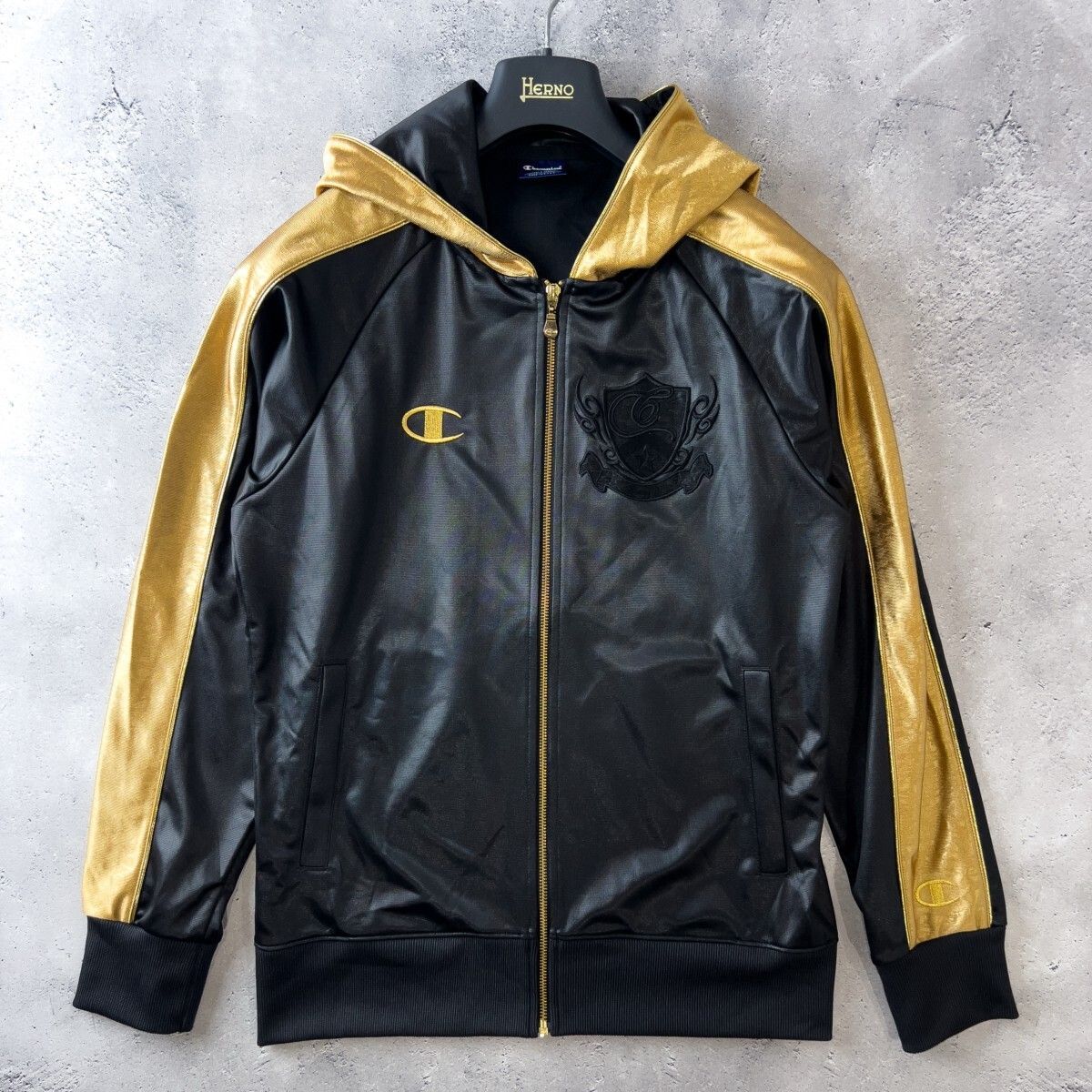 Championドレスキャップ黒金ジップアップジャケット上下セットLサイズ魔裟斗 ✨美品✨チャンピオン ジャージ上下 セットアップ 魔裟斗モデル