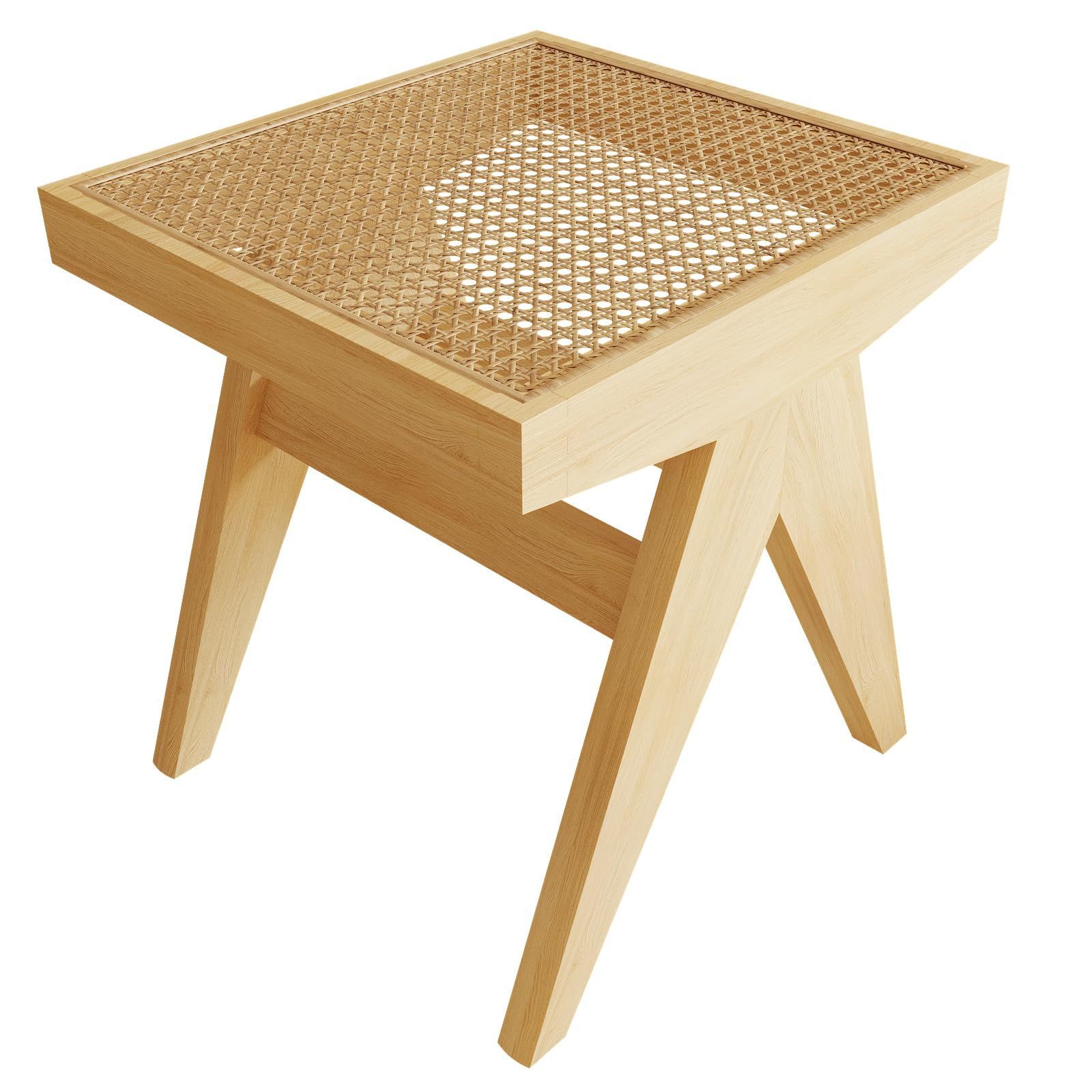 無垢材 天然木 軽量 いす 頑丈 籐編み ラタン製 四角 和風 コンパクト 足置き台 1人掛け ダイニングチェア オットマン チェア 多機能 ウッドスツール お手入れ簡単 リビング 椅子 ダイニング 木製 玄関 スツール 45*40*45cm YASICA