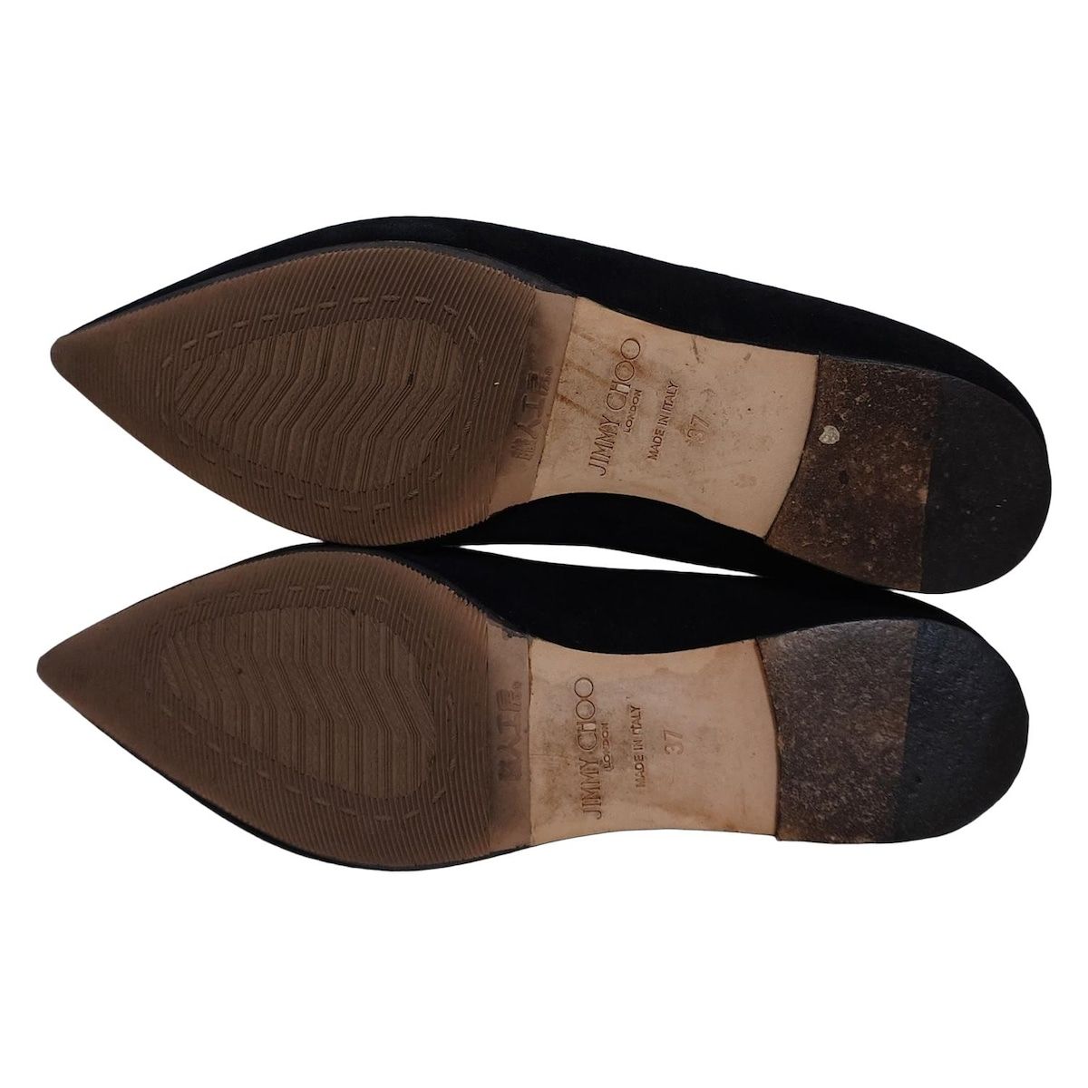 ジミーチュウ 37 アデ フラットシューズ パールストラップ メッシュ 黒