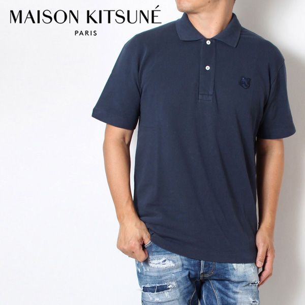 24SSモデル メゾン キツネ MAISON KITSUNE  ボールド フォックスヘッド パッチ 鹿の子ポロシャツ【INK BLUE(NAVY)】 MM00210KJ7010  P476/【2024SS】m-tops