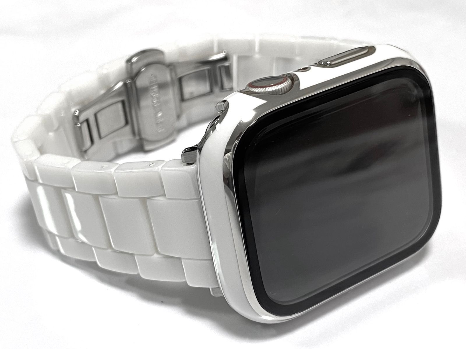100％安い WS☆アップルウォッチバンド セラミックベルト Apple Watch カバー 画面保護ケース ホワイトu0026シルバー 金属ベルト 