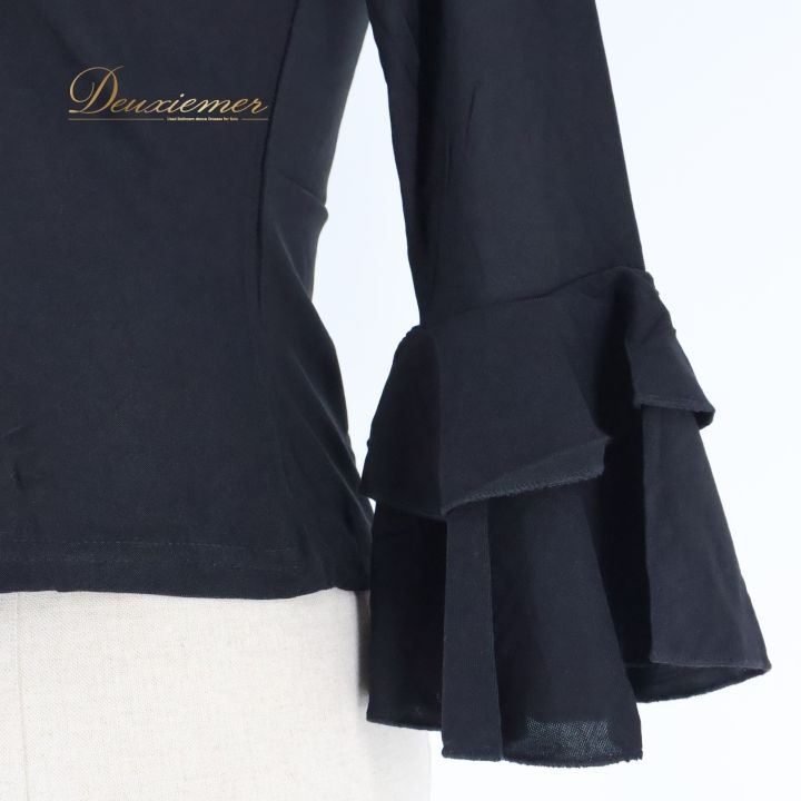 フラメンコ 衣装 トップス ブラウス 黒 フリル ブラック系 長袖