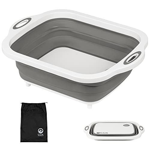 【】ジージーエヌ(G.G.N.) 折りたたみバケツ 収納袋付き 洗い桶 たらい 大容量 7.5L アウトドア キャンプ 釣り 生活用品 掃除 洗濯 つけ置き洗い キッチン まな板 多機能 畳める 便利 ブラック サイズ:40×30×13.3cm / 収納時サイ