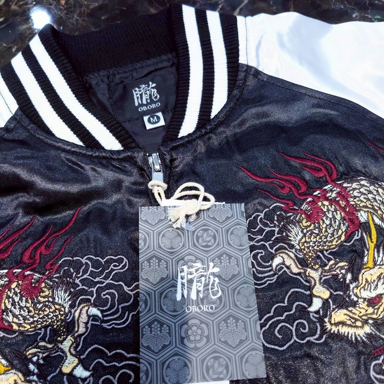 ☆【朧 -OBORO-/双龍 龍 袖龍/スカジャン サテン/総刺繍】長袖