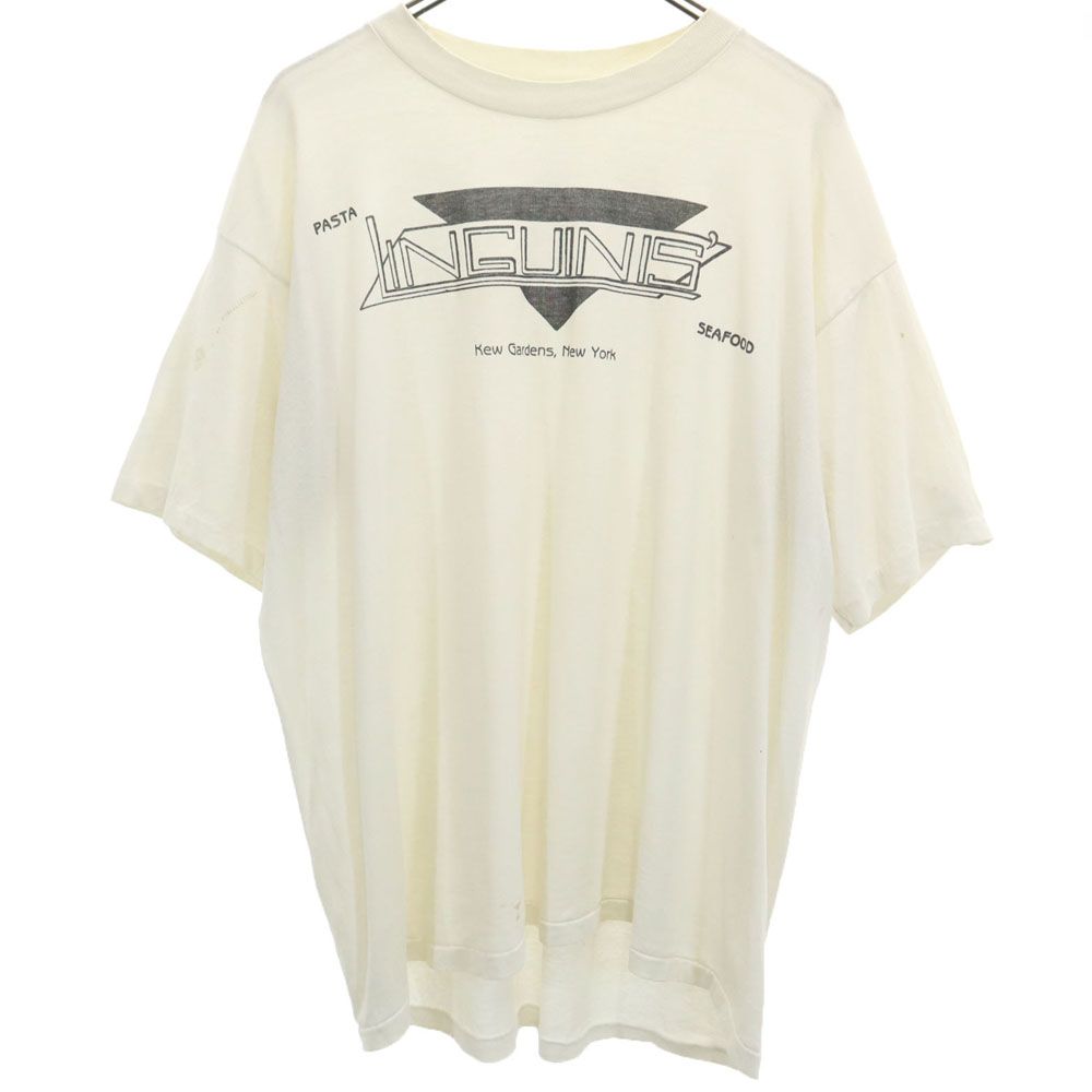 オールド 80s 90s USA製 LINGUINIS 半袖 Tシャツ ONE アイボリー