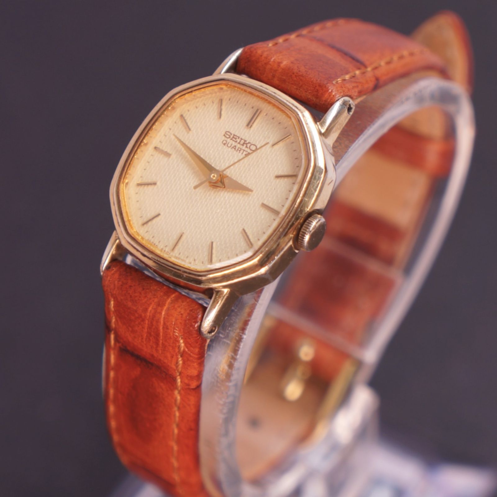 【稼働品】セイコー EXCELINE アンティーク 1Pダイヤ 電池交換済 稼働品】SEIKO アンティーク レディース腕時計 電池交換済