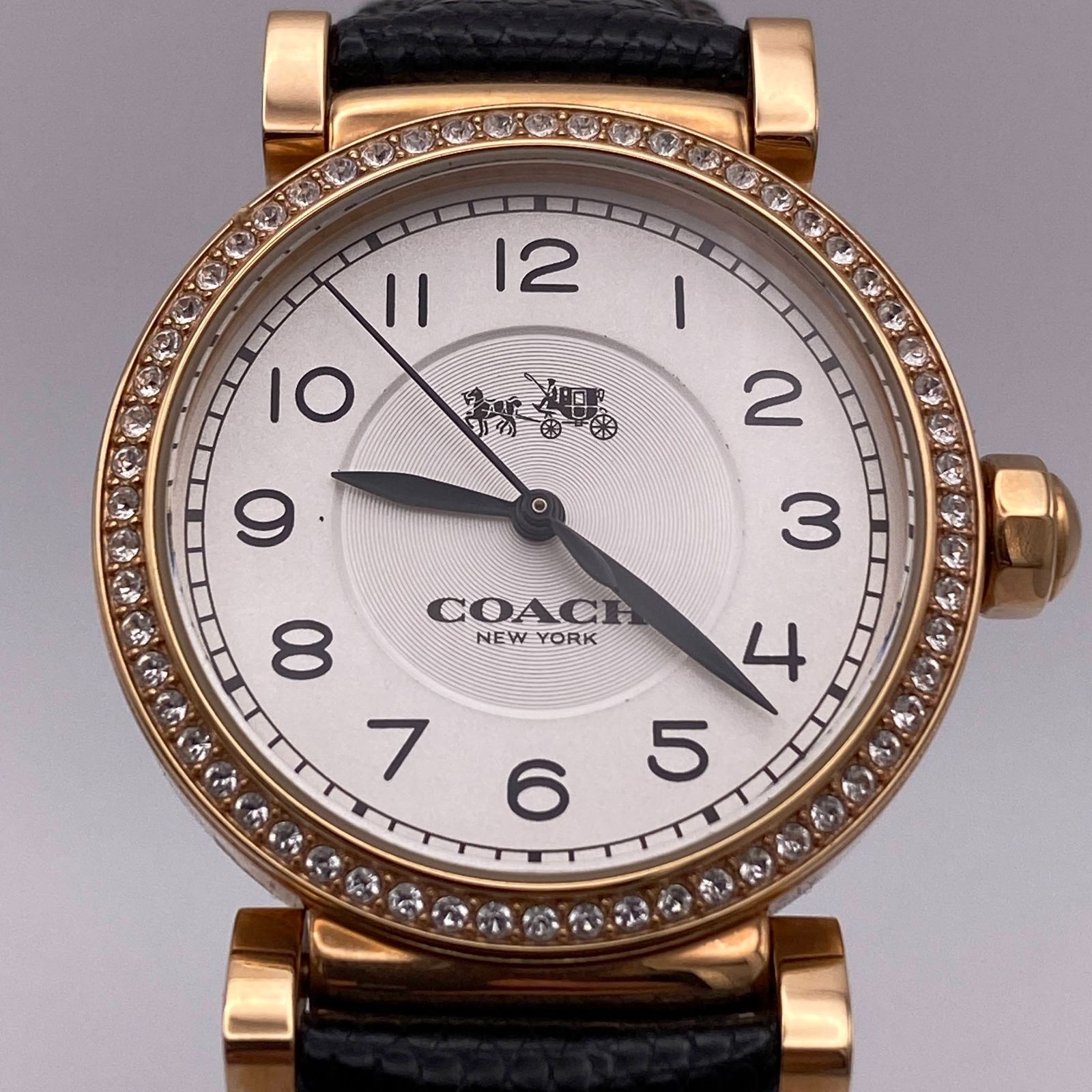 稼働品】コーチ COACH 腕時計 ゴールド ホワイト ラインストーン